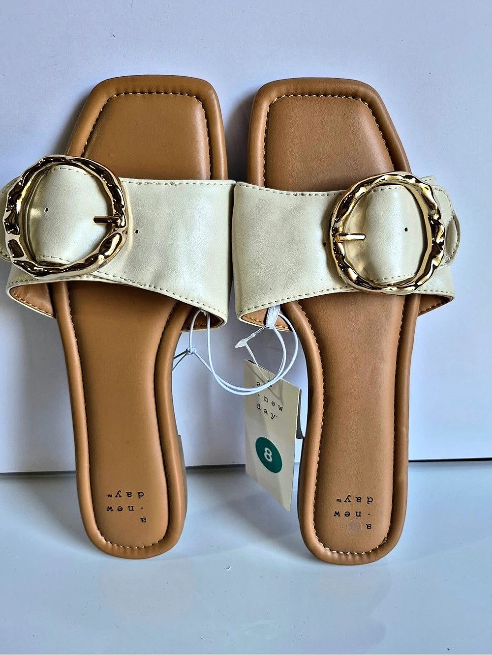 A New Day Women's Bennie Buckle Slide Sandals White & Brown